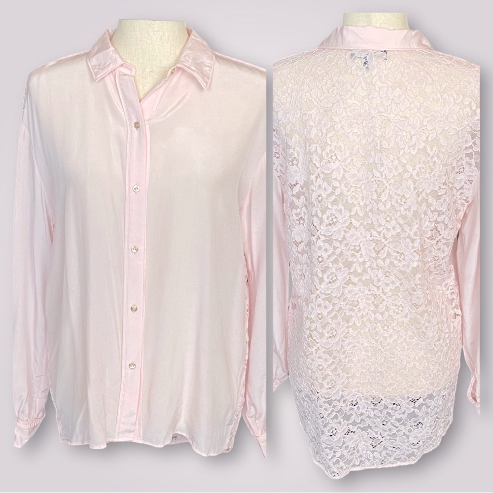 Juicy Couture silk balletcore pink lace blouse size Small Barbiecore